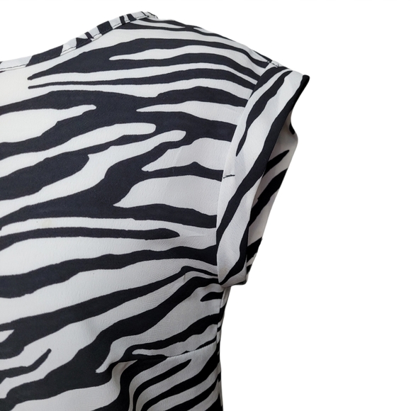 KENAR Top Blouse Zebra Animal Stripes Cap Sleeve - Picture 6 of 8
